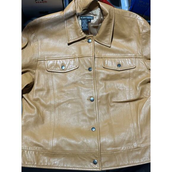 BCBG Women's Tan Leather Long Sleeves Button Front Jacket Size XL - Picture 7 of 8